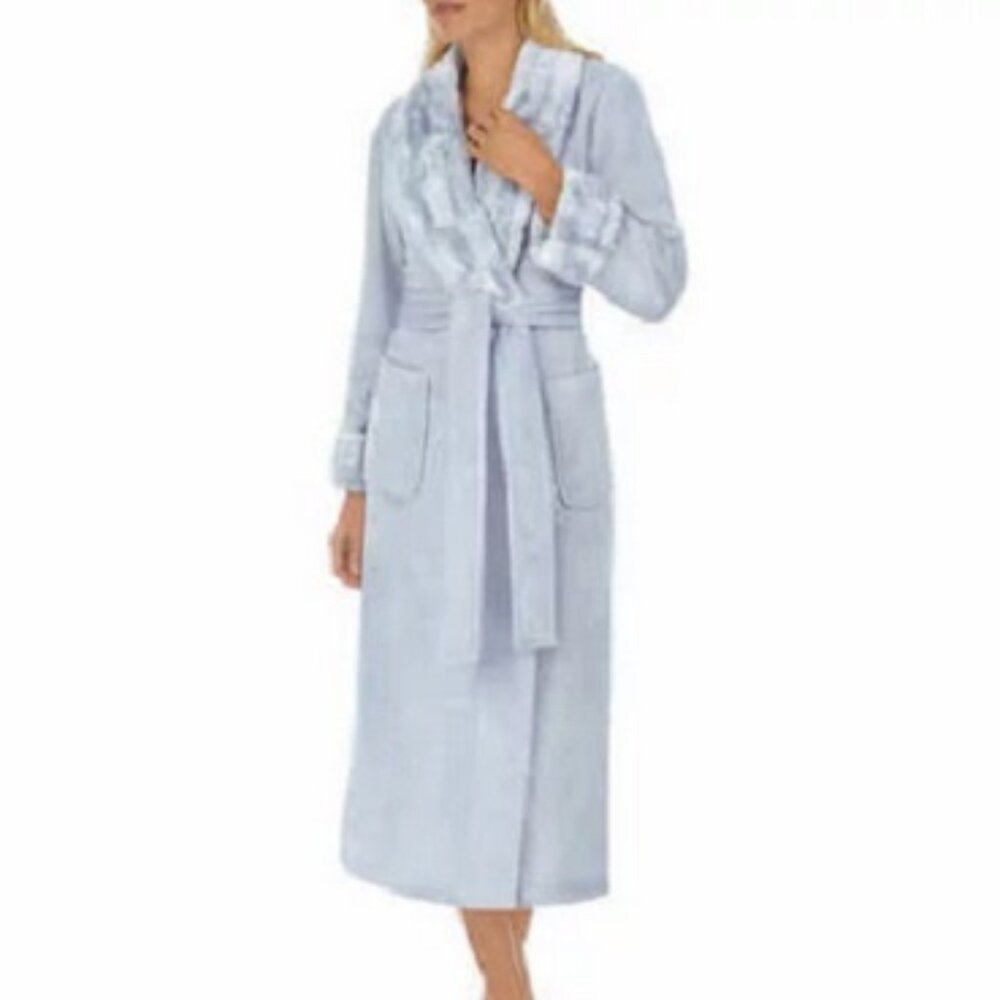 Carole Hochman Long Plush Wrap Robe Blue NWT